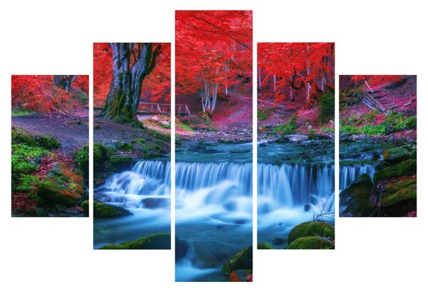 Kép Vízesés egy vörös erdőben (150x105 cm)