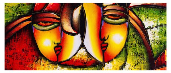 Kép - olajfestmény, absztrakt arcok (120x50 cm)
