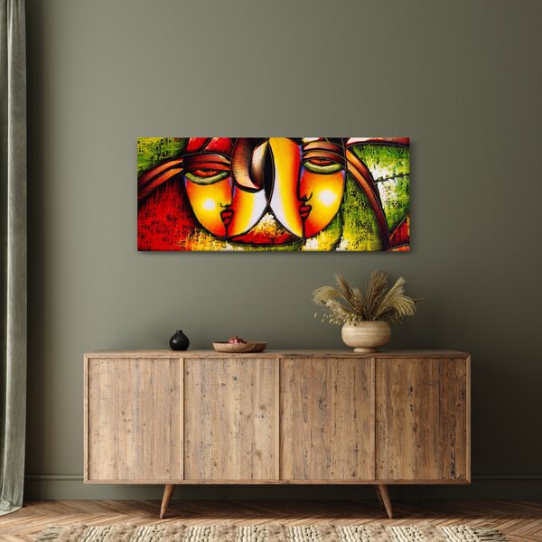 Kép - olajfestmény, absztrakt arcok (120x50 cm)