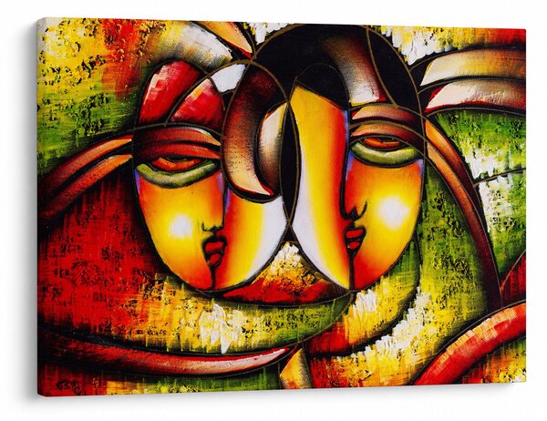 Kép - olajfestmény, absztrakt arcok (70x50 cm)