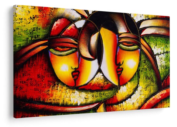 Kép - olajfestmény, absztrakt arcok (90x60 cm)