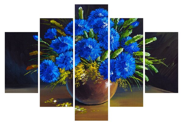 Kék virágok képe egy vázában (150x105 cm)