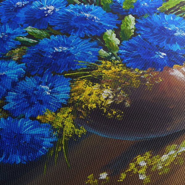 Kék virágok képe egy vázában (120x50 cm)