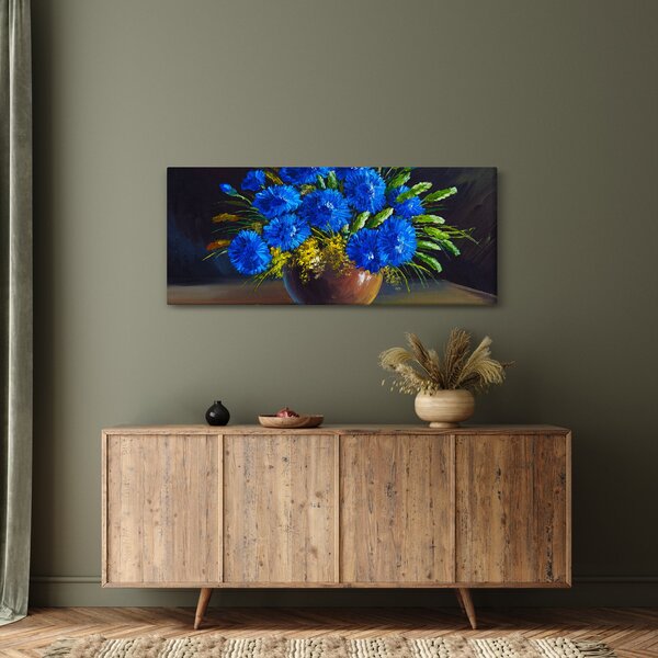 Kék virágok képe egy vázában (120x50 cm)