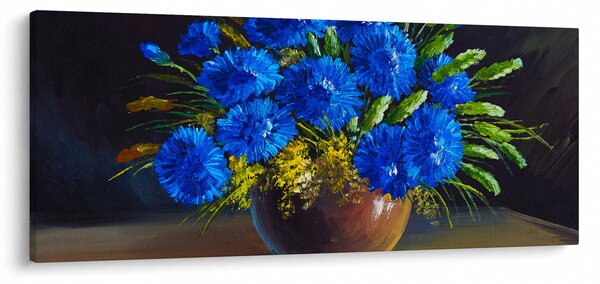 Kék virágok képe egy vázában (120x50 cm)