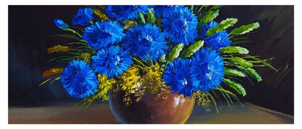 Kék virágok képe egy vázában (120x50 cm)