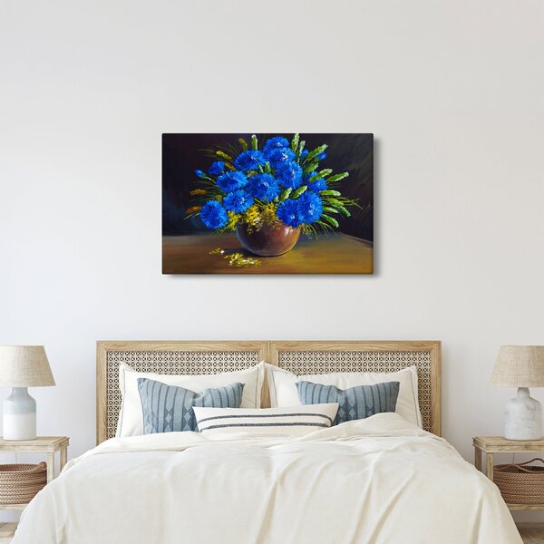 Kék virágok képe egy vázában (90x60 cm)