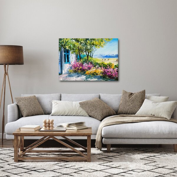 Kép a ház előtti kertről, olajfestmény (70x50 cm)