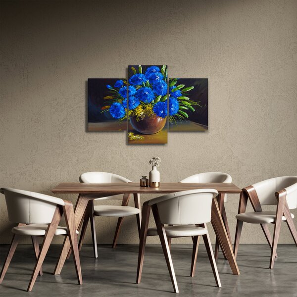 Kék virágok képe egy vázában (90x60 cm)