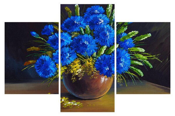 Kék virágok képe egy vázában (90x60 cm)