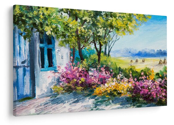 Kép a ház előtti kertről, olajfestmény (90x60 cm)