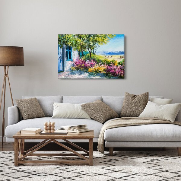 Kép a ház előtti kertről, olajfestmény (90x60 cm)