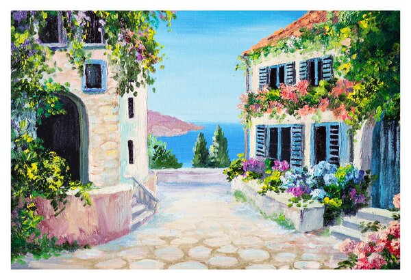 Kép - görög utca, olajfestmény (90x60 cm)