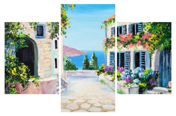 Kép - görög utca, olajfestmény (90x60 cm)