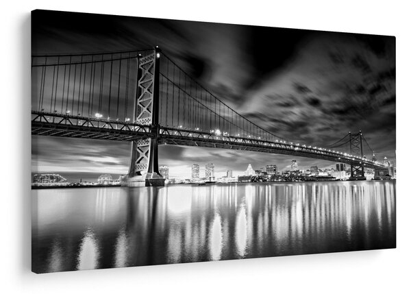 Kép - Benjamin Franklin híd, Philadelphia, fekete-fehér (90x60 cm)