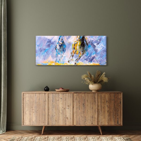 Futó lovak képe, olajfestmény (120x50 cm)