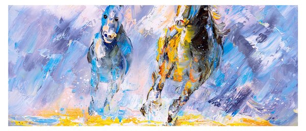 Futó lovak képe, olajfestmény (120x50 cm)
