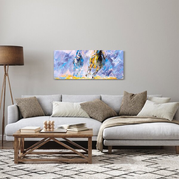Futó lovak képe, olajfestmény (120x50 cm)
