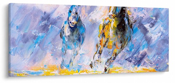 Futó lovak képe, olajfestmény (120x50 cm)