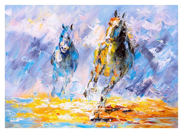 Futó lovak képe, olajfestmény (70x50 cm)