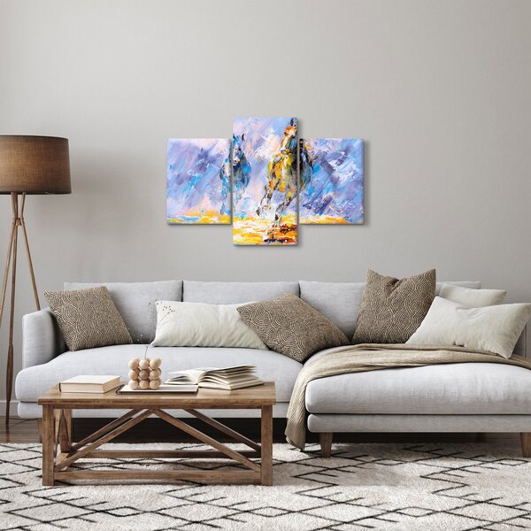 Futó lovak képe, olajfestmény (90x60 cm)