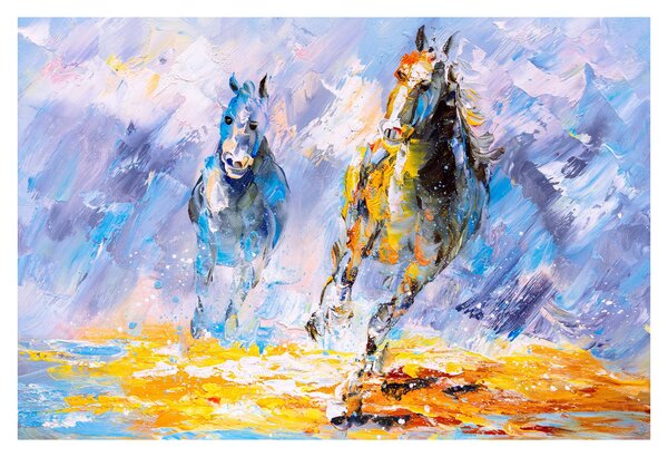 Futó lovak képe, olajfestmény (90x60 cm)