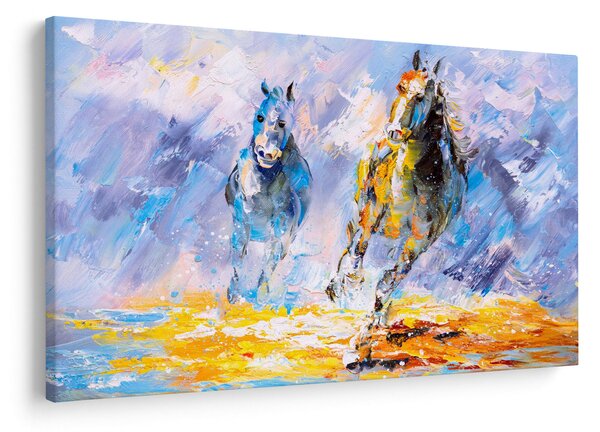 Futó lovak képe, olajfestmény (90x60 cm)
