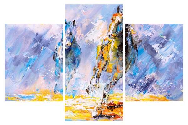 Futó lovak képe, olajfestmény (90x60 cm)