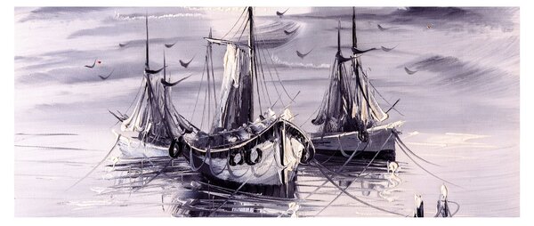 Kép - kikötő, olajfestmény (120x50 cm)