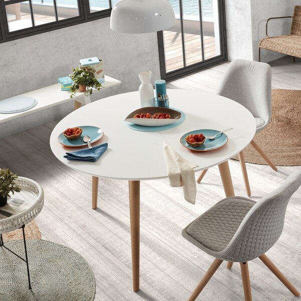 Fehér bővíthető étkezőasztal fehér asztallappal ø 120 cm Oqui – Kave Home