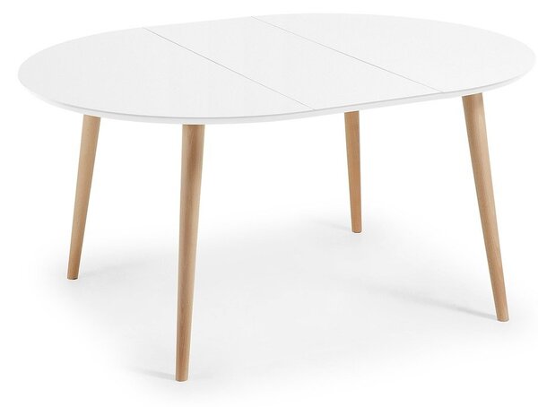 Fehér bővíthető étkezőasztal fehér asztallappal ø 120 cm Oqui – Kave Home