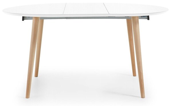 Fehér bővíthető étkezőasztal fehér asztallappal ø 120 cm Oqui – Kave Home