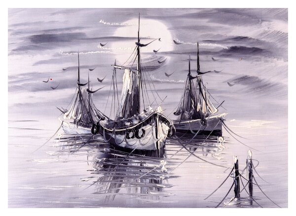 Kép - kikötő, olajfestmény (70x50 cm)