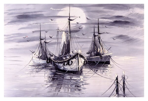 Kép - kikötő, olajfestmény (90x60 cm)