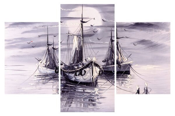 Kép - kikötő, olajfestmény (90x60 cm)