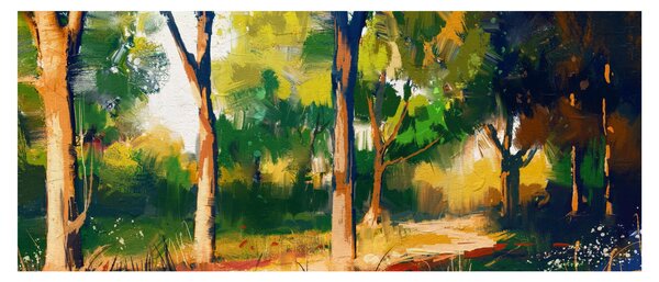 Erdő képe a nyári napsütésben, festmény (120x50 cm)