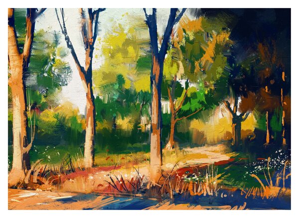 Erdő képe a nyári napsütésben, festmény (70x50 cm)