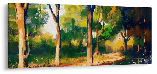 Erdő képe a nyári napsütésben, festmény (120x50 cm)