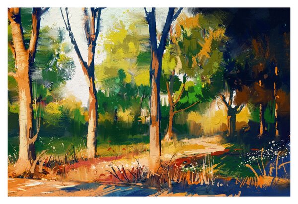 Erdő képe a nyári napsütésben, festmény (90x60 cm)