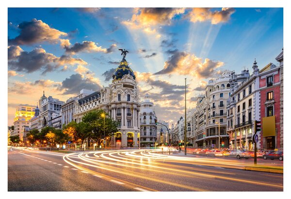 Kép - Calle Gran Vía, Madrid, Spanyolország (90x60 cm)