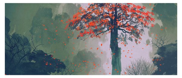 Egy magányos vörös fa képe (120x50 cm)