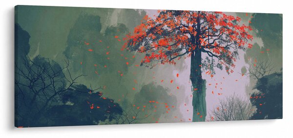 Egy magányos vörös fa képe (120x50 cm)