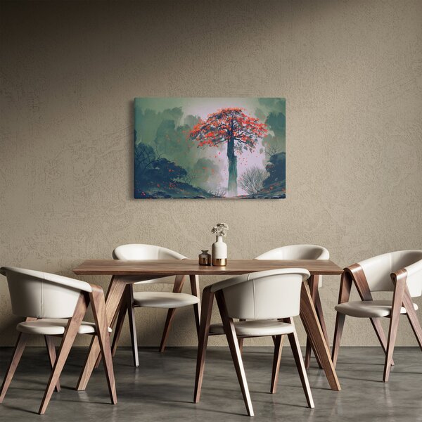Egy magányos vörös fa képe (90x60 cm)