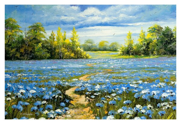 Kép - ösvény a mezőn, olajfestmény (90x60 cm)