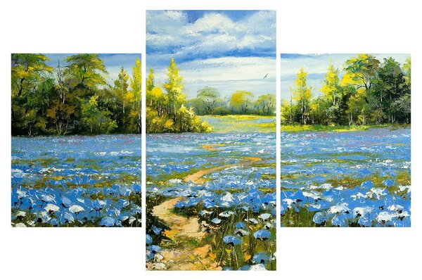 Kép - ösvény a mezőn, olajfestmény (90x60 cm)