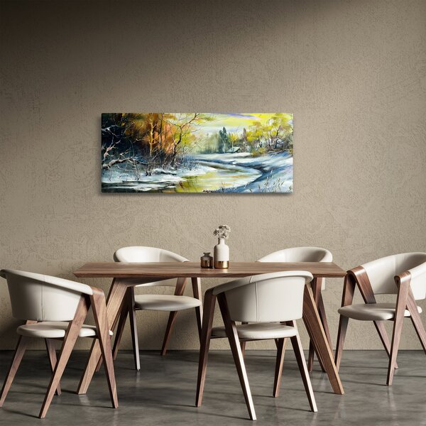Egy téli folyó képe, olajfestmény (120x50 cm)
