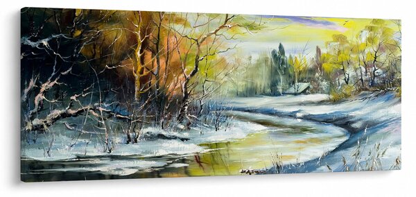 Egy téli folyó képe, olajfestmény (120x50 cm)