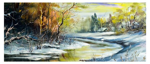 Egy téli folyó képe, olajfestmény (120x50 cm)