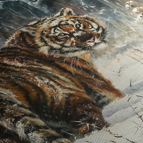 Kép - tigris a havas erdőben, olajfestmény (120x50 cm)