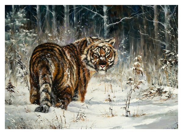 Kép - tigris a havas erdőben, olajfestmény (70x50 cm)